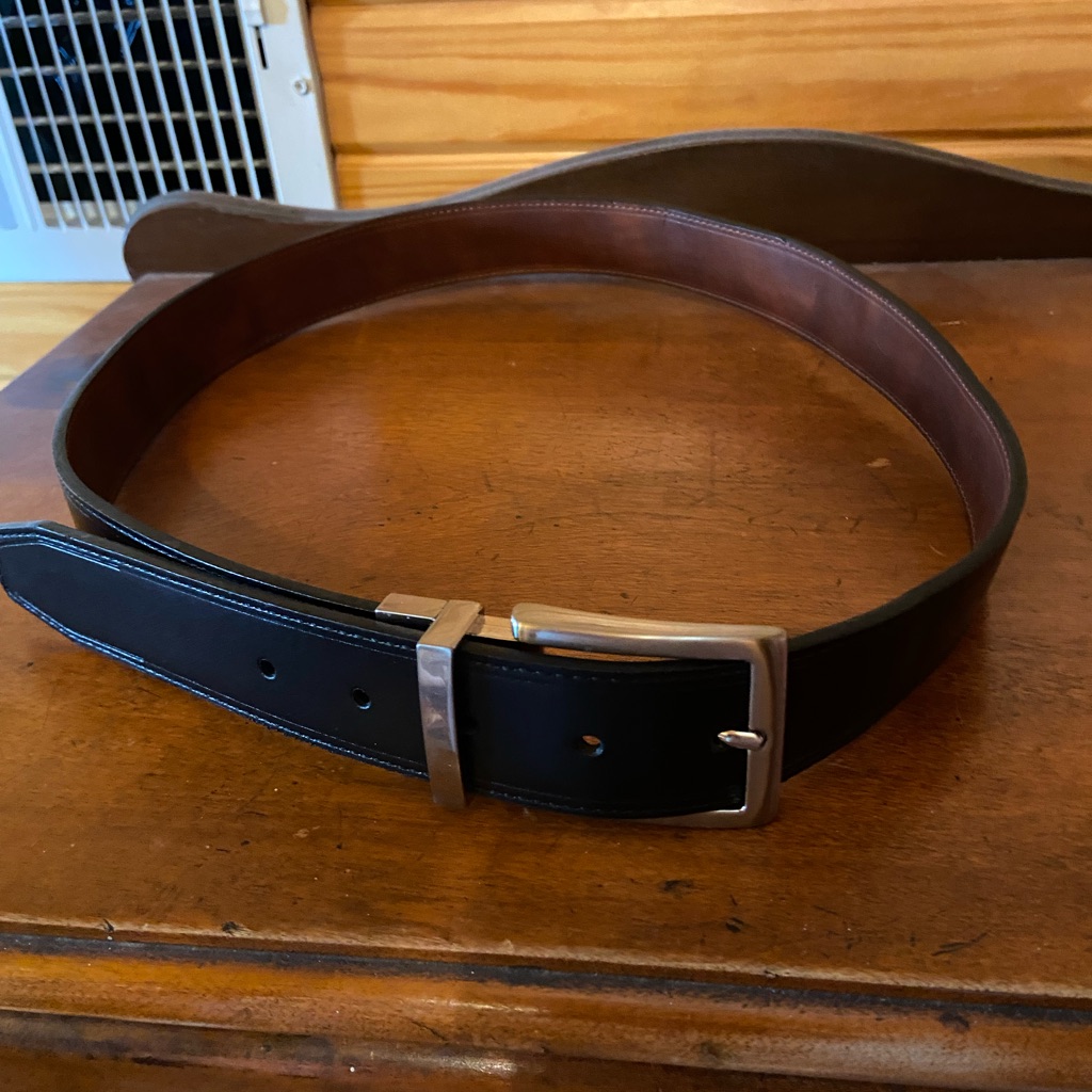 Size 36 Bonded Black Leather Belt With Metal Buckle